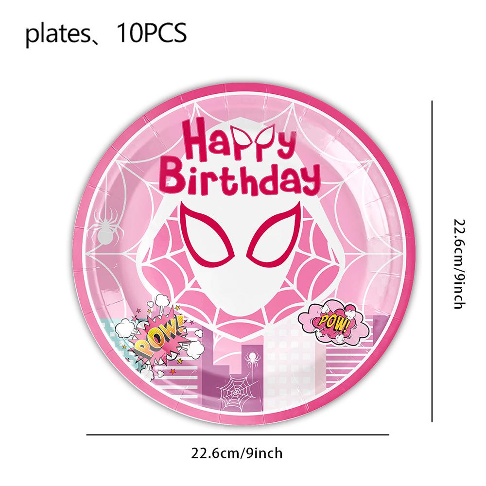 51Pcs Pink Spider Party Supplies Tableware Set w/ Tablecloth Plates Cups Napkins