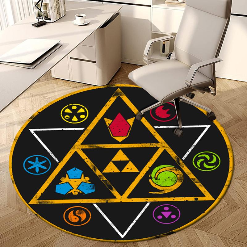 1pc Symbolic Geometry Round carpet, Made of Polyester,Perfect for Decorating Office Chairs, Living Rooms,fplt095