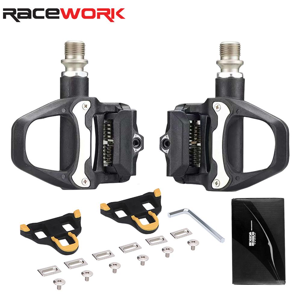 RACEWORK Road Bike Pedal Nylon Bicycle Locking pedals Cycling Bearing Cleats Clipless Pedal For SPD SL System With Locking plate