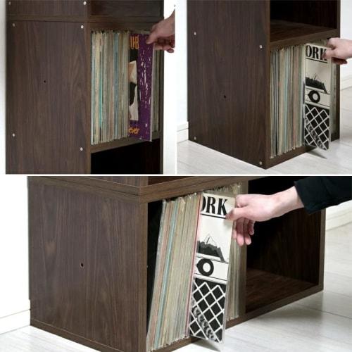 Sunneed Деревянная стойка для пластинок, Отдельно стоящая аудиостойка RCR-R7135 (Цвет грецкий орех, Штабелируемая нижняя полка)