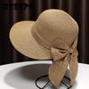 Simple Bowknot Straw Bucket Hat Elegant Solid Color Sun Hat Trendy Foldable Travel Beach Hats for Women Daily Uses Summer Outdoor