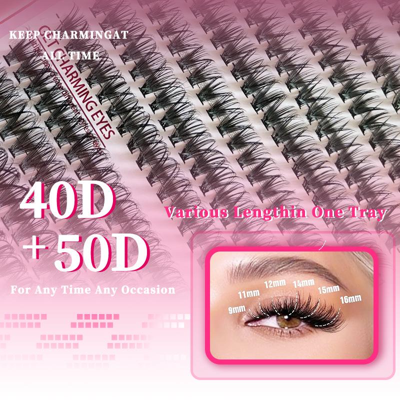 Набор сегментированных цветных накладных ресниц с пучками для самостоятельной сборки и инструментами для нанесения