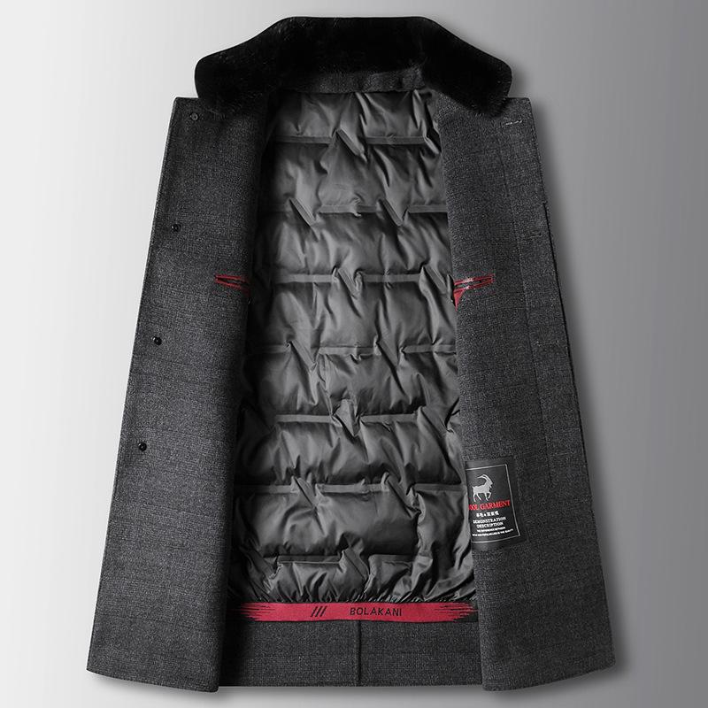Мужское пальто осенне-зимнее из норковой шерсти с воротником-стойкой, двухстороннее, для среднего возраста, с пуховой подкладкой, теплая шерстяная куртка