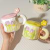High Value Ins Style Tulip Cup for Girls Cute Ceramic Mug with Lid Spoon Couple Home Coffee Cup