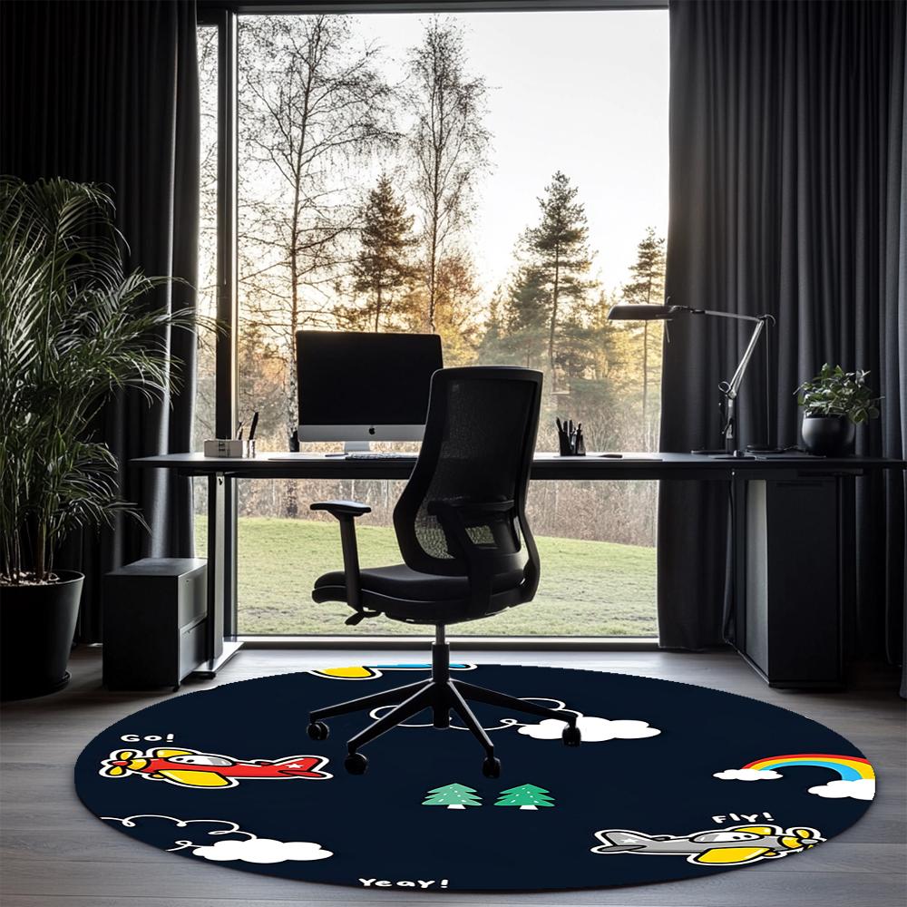 Cute airplane Printed Round Rug Carpet Chair Rug Area Rug Entryway Doormats,for Office Chair Living Room Bedroom Kitchen Room.