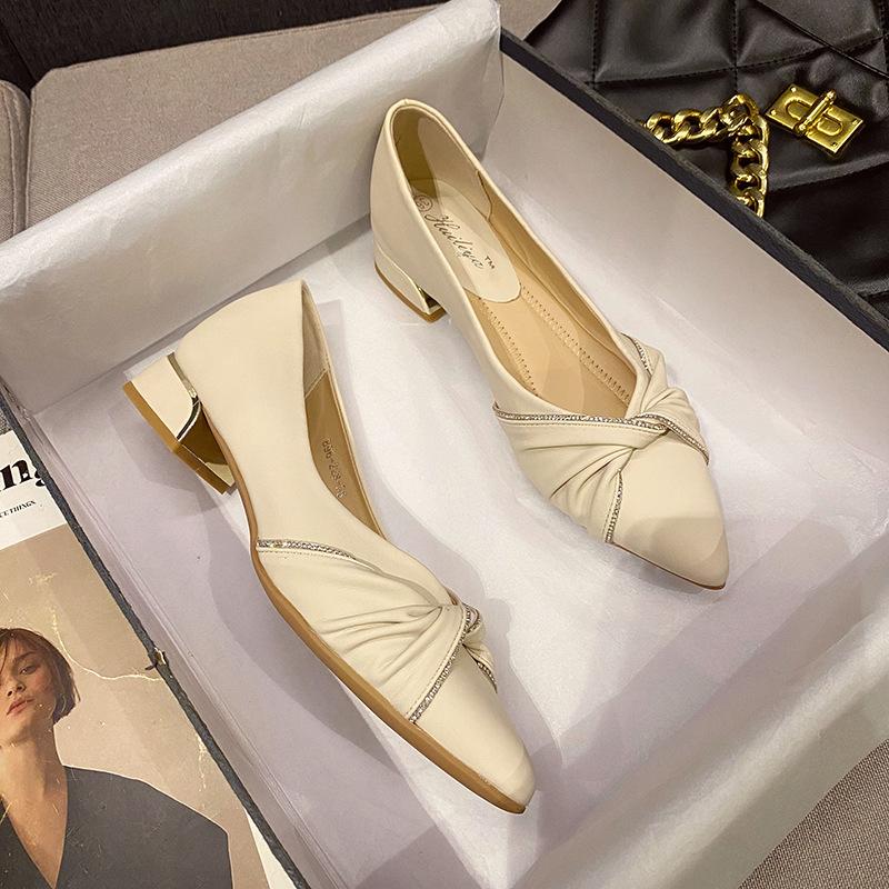 High-heeled Single Shoes Spring and Autumn New French Gentle Retro Medium Thick Heel Pointed Head Shallow Mouth Small Fragrant Shoes