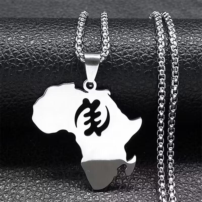 Этнические цепочки-ожерелья Adinkra Gye Nyame для женщин и мужчин, нержавеющая сталь, серебристый цвет, Гана, африканские украшения на шею N8088S02