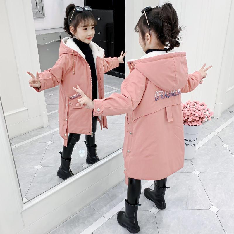 Girls Autumn and Winter Clothes Korean Style Children's Clothing Plus Velvet Coat Parka Coat