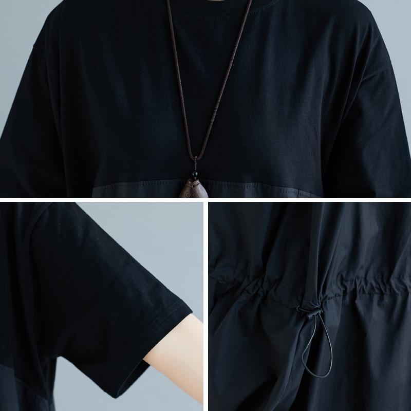 Dimanaf Женское платье больших размеров, летнее и весеннее хлопковое женское платье, свободная плиссированная одежда, повседневное сшитое платье, однотонный черный сарафан