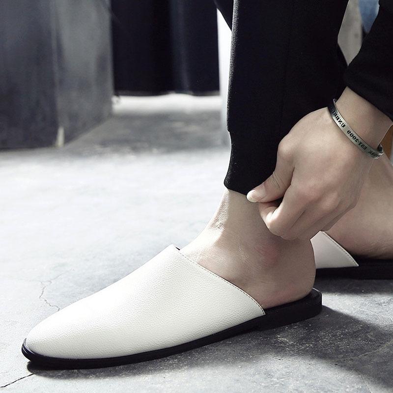 Мода 2024 года. Мужские модные кожаные тапочки. Slip-On Lazay Half Drags. Мужские тапочки в британском стиле для дома и улицы. Индивидуальность.
