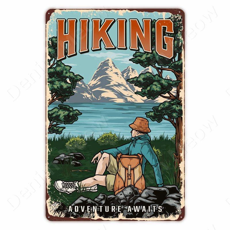 Hisun Tin Sign Camping Family Tin Sign Fishing Vintage Metal Tin Signs for Club Outdoor Hiking Wall Decorative Adventure Explore Retro Plaque