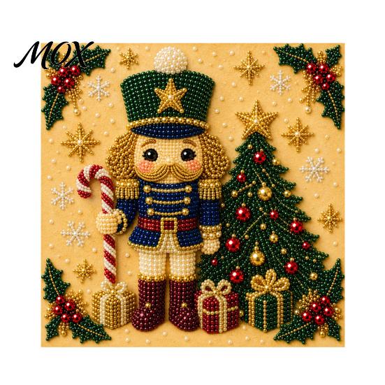 Educational Hands-on Toys Nutcracker Faux Pearl Art Kit, Painting DIY Kit with Pre-Framed Projects for Seniors Canvas, 3D Christmas Wall Craft Adults,