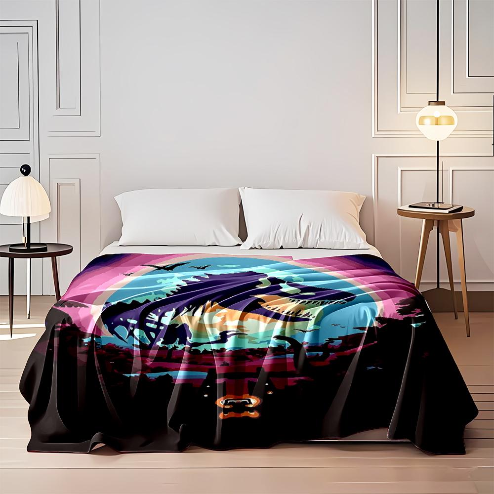 "Retro Dinosaur Silhouette in Vibrant Forest Flannel blanket for bedroom, living room, sofa, and nap sofas"