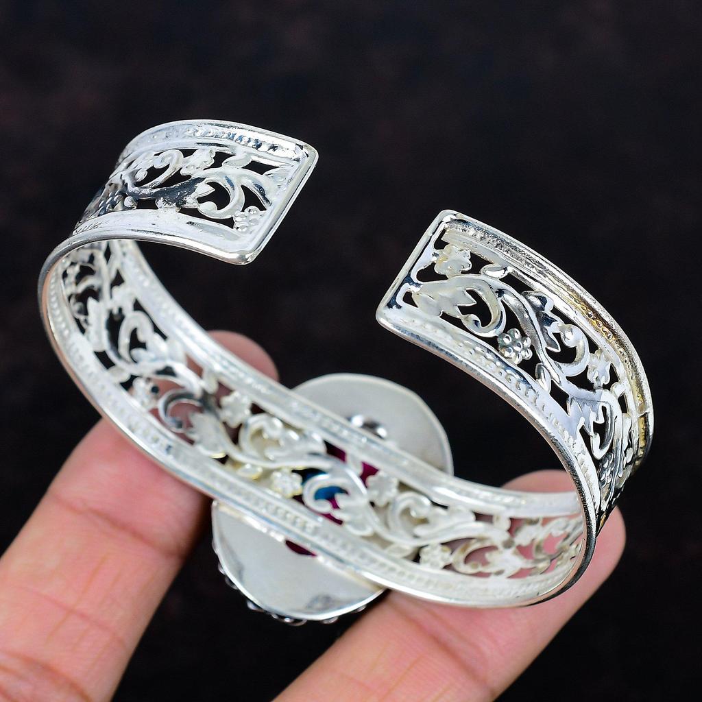 Cotton Candy Turquoise Bangle Genuine Gemstone Bangle Antique Jewelry 925 Sterling Silver Cuff Bracelet Adjustable Bangle Handmade Bracelet