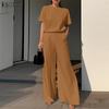 Women Short Sleeve Blouse and Wide Leg Pants Casual Two Piece Sets