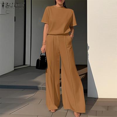 Женская блузка с коротким рукавом и широкие брюки, повседневный комплект из двух предметов