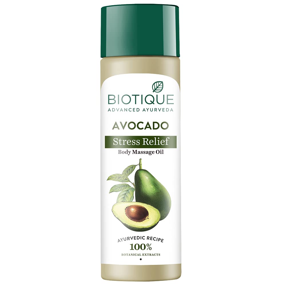 Biotique Avocado Stress Relief Body Massage Oil 200ml | Hydrates Dry Skin | 100% Natural Botanical Extracts | For All Skin Types