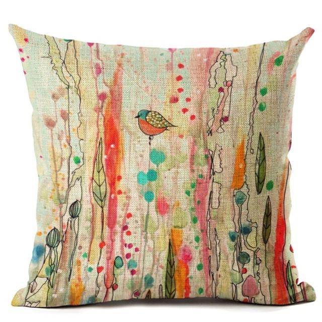 Animal Bird Pattern Cushion Cover Bird Cotton Linen Decorative Pillowcase For Sofa Plant Pillow Case Cover Kussensloop Almohada