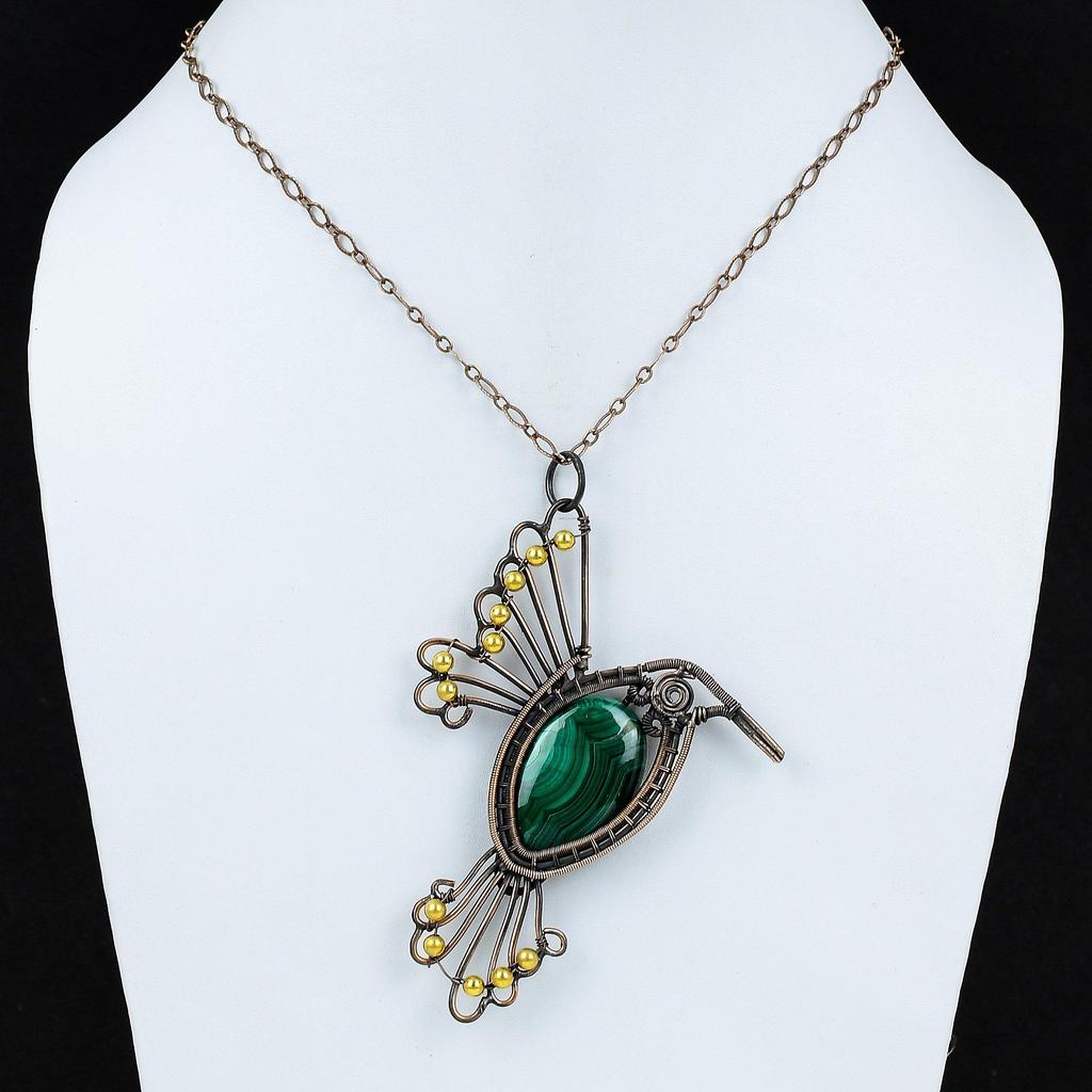 Малахитовый кулон, медная проволока, кулон, ювелирные изделия из натурального драгоценного камня, кулон ручной работы, медная проволока, ювелирные изделия, подвеска в виде птицы, подарок для женщин