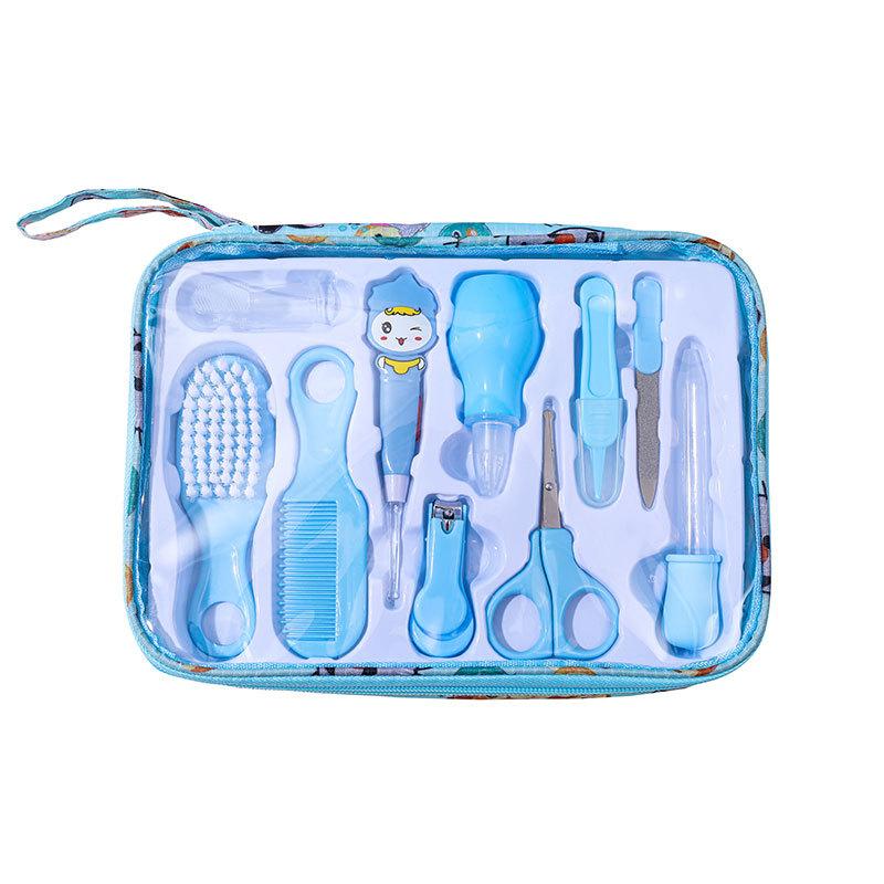 10pcs/box Baby Nail Care Set Blue Pink Ear Digger Nail Clipper Set Children's Brush Comb Thermometer Mother and Baby Medicine Feeder Set