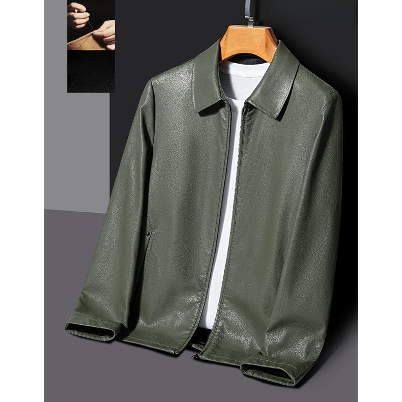 Куртка из натуральной овчины, мужская повседневная кожаная куртка, пальто для мужчин среднего возраста с отворотом Daddy Lapel, весенне-осенний стиль