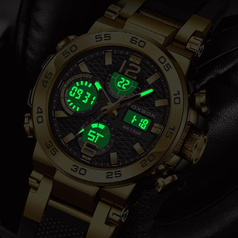 LIGE Men's Sports Watch 5ATM Waterproof Luminous Digital Dual Display Quartz Watch Fashion Chronograph