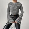Spring Autumn Knitted Sweaters Flare Sleeve Loose Jumper Tops Women O-neck Ladies Casual Solid Sweater Bottoming Pullover Female