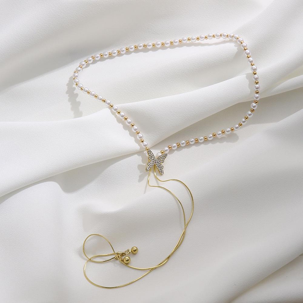 Fashion Personality Pearl Butterfly Necklace Niche Pendant Cold Wind Light Luxury Collarbone