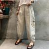 Летние новые женские брюки из хлопка и конопли с вышитым кружевом в стиле ретро, японские брюки-харен