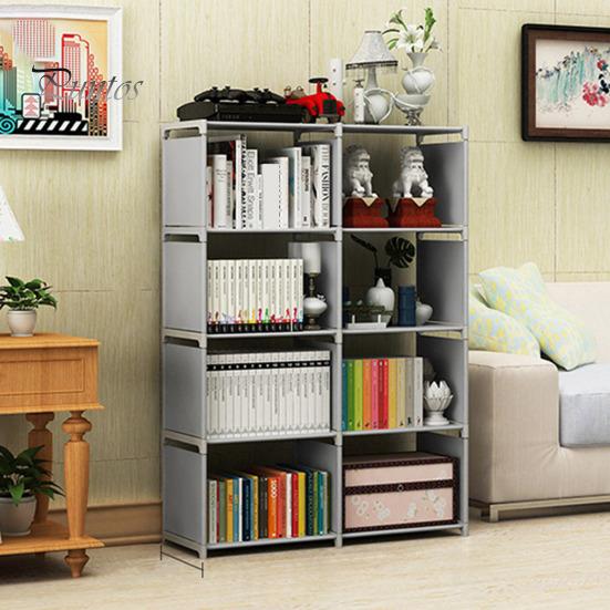 Storage Rack Easy Assembly Metal Tubes Non-Woven Fabric Dustproof Waterproof Large Capacity Book Organizer