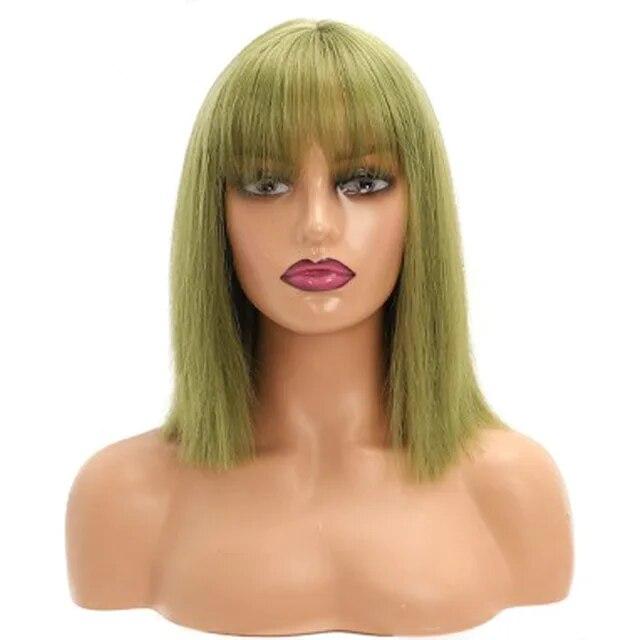 Европейско-американский парик женский, короткие прямые волосы с челкой, боб, одна стрижка из химического волокна, полная голова