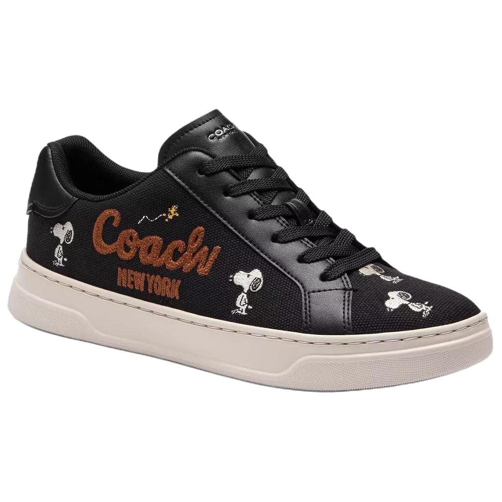 Coach Peanuts X Холщовые Кожаные Кроссовки с Круглым Носком на Шнуровке Низкие Женские кроссовки Черные CBP11-M0Q