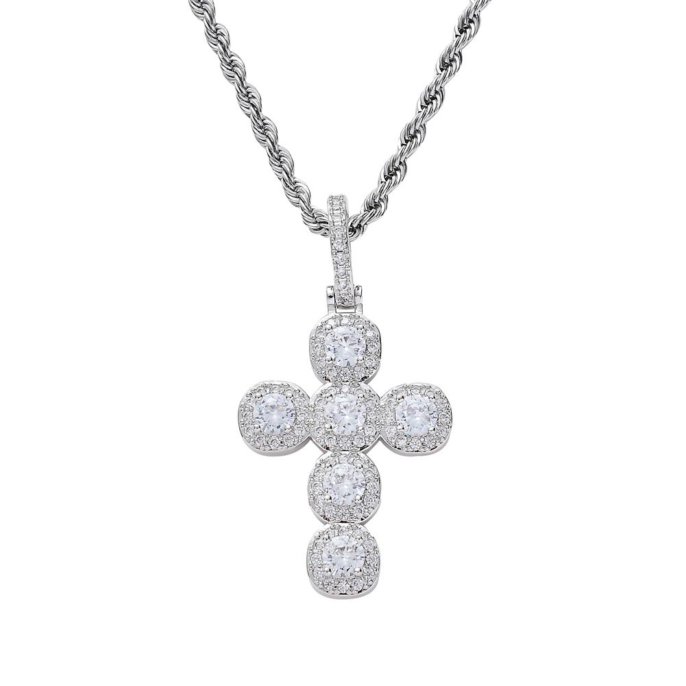 CN077 BLING BLING CZ Cross Pendant Iced Out Gold Plated Rope Chain Necklace Hip Hop Gift Jewelry