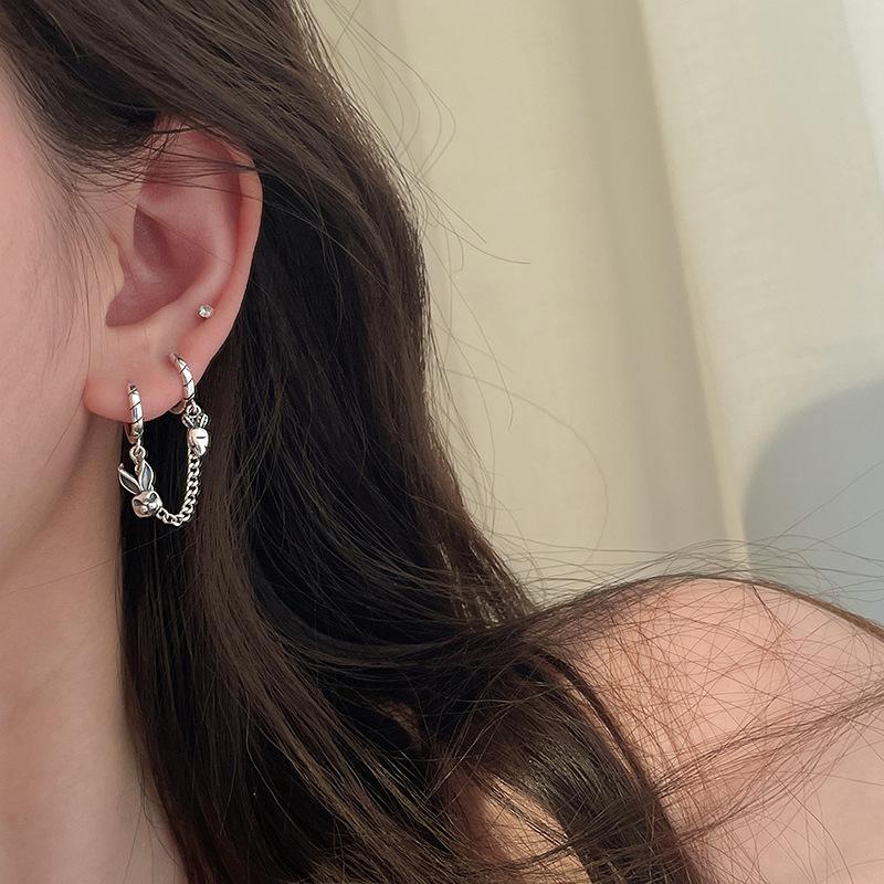 Кролик Морковь Одиночные Цельные Двойные Серьги-Кольца Женские Нишевый Дизайн Застежка-Пряжка Индивидуальность Ретро Продвинутые