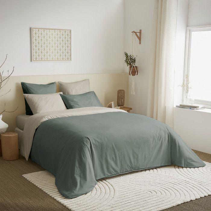 Pack complet 6 pièces Eucalyptus/Lin réversible housse de couette pour lit 160 x 200 cm