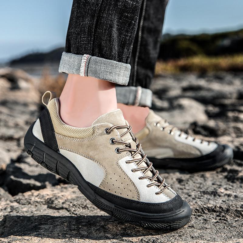 Fashion Brand Men's Hiking Casual Shoes Leather High Quality Outdoor Shoes Wear-resistant Men Climbing Shoes Trekking Tactical Sneakers