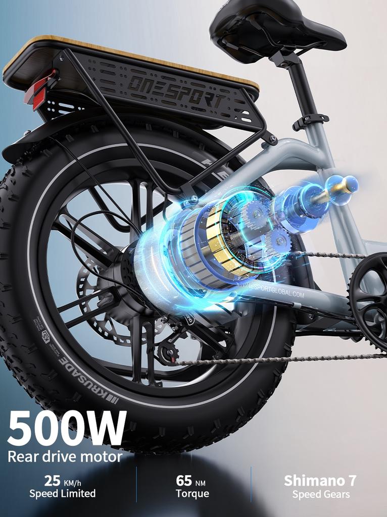 ONESPORT OT08 Electric Bike 500W Motor 48V 18Ah Battery 20 Inch Fat Tire E-Bike with Hydraulic Disc Brake for All Terrain