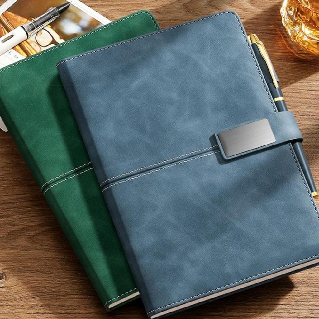 A5 Thickened Business Leather Buckle Notepad, Student Study Notebook, Work Meeting Record Book, Diary, 100 Sheets 200 Pages