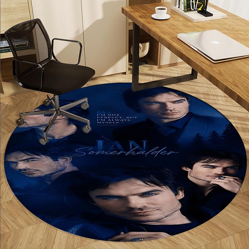 Damon Salvatore Pattern Round Rug, Indoor/Outdoor Mat, for Picnic, Gameroom, Bedroom, Office, Living Room, Home Decor Carpet, Birthday Gift