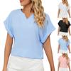 Women's Fashion Casual Spring And Summer Solid Color V-neck Short Sleeve Loose Chiffon Shirt Top