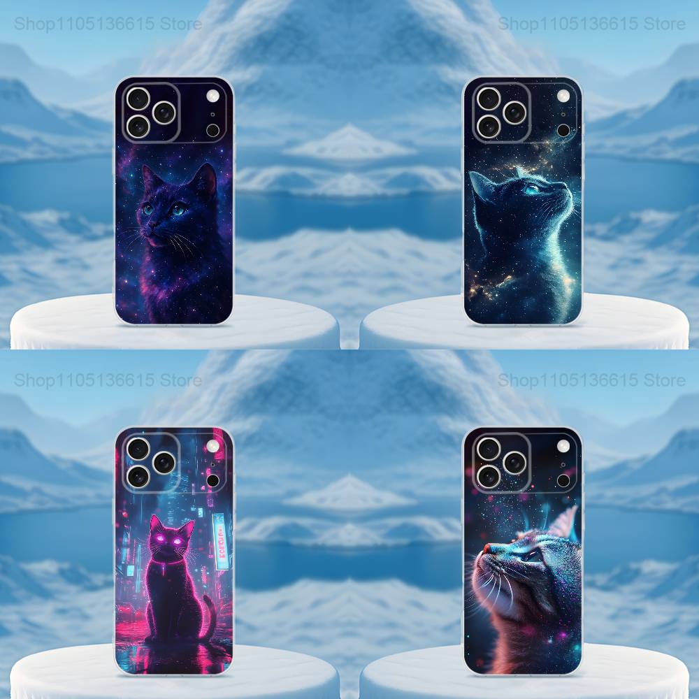 Фантастическая картина кошки Арт Чехол для телефона для iPhone 16,15,14,13,12,11,17 Pro,Max,Plus,X,XS,XR,SE,Mini Прозрачный Мягкий Чехол
