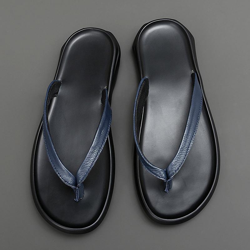 Flats Flip Flop Genuine Leather Men Slippers Summer Top Brand 2024 New Fashion Man Designer Beach Flip-flops Light Comfortable