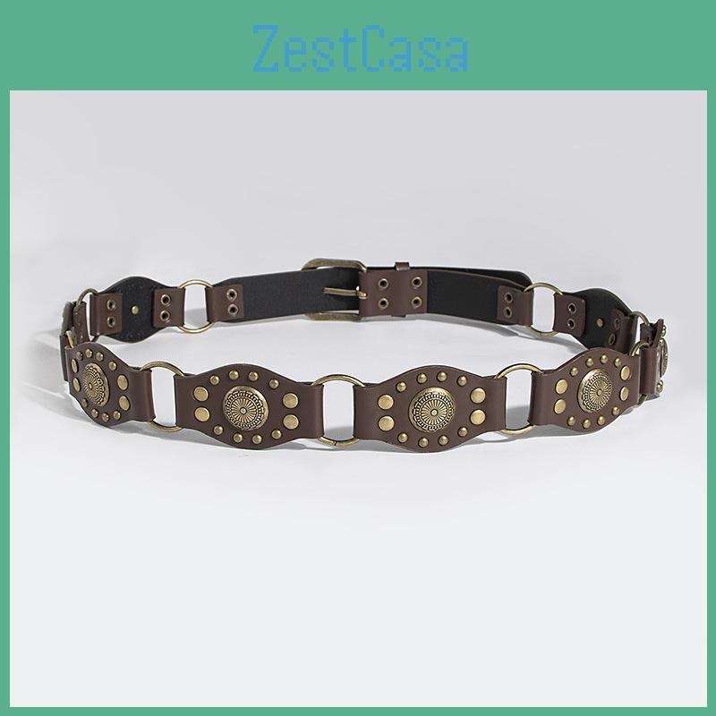 Artistic Vintage Faux Leather Belt With Irregular Design And Metal Buckle For Womens Casual Wear