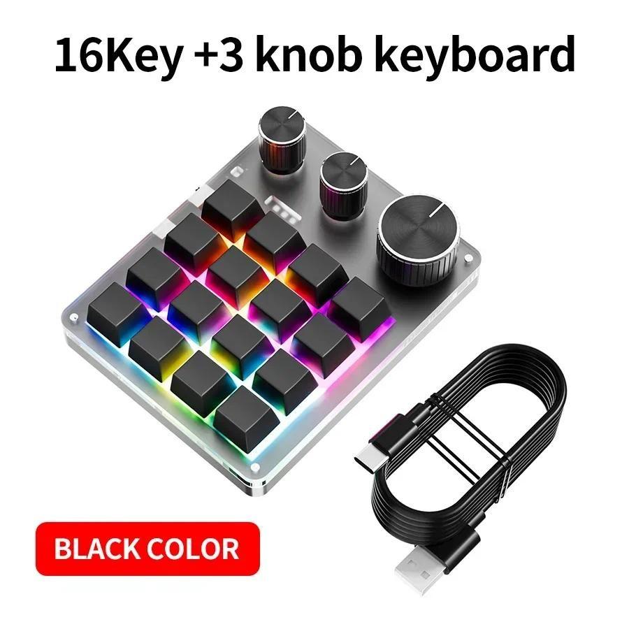 One-handed Mechanical Keyboard 16 Keys 3 Mode Macro Mechanical Keyboard Portable USB RGB Gaming Custom Programming Knob