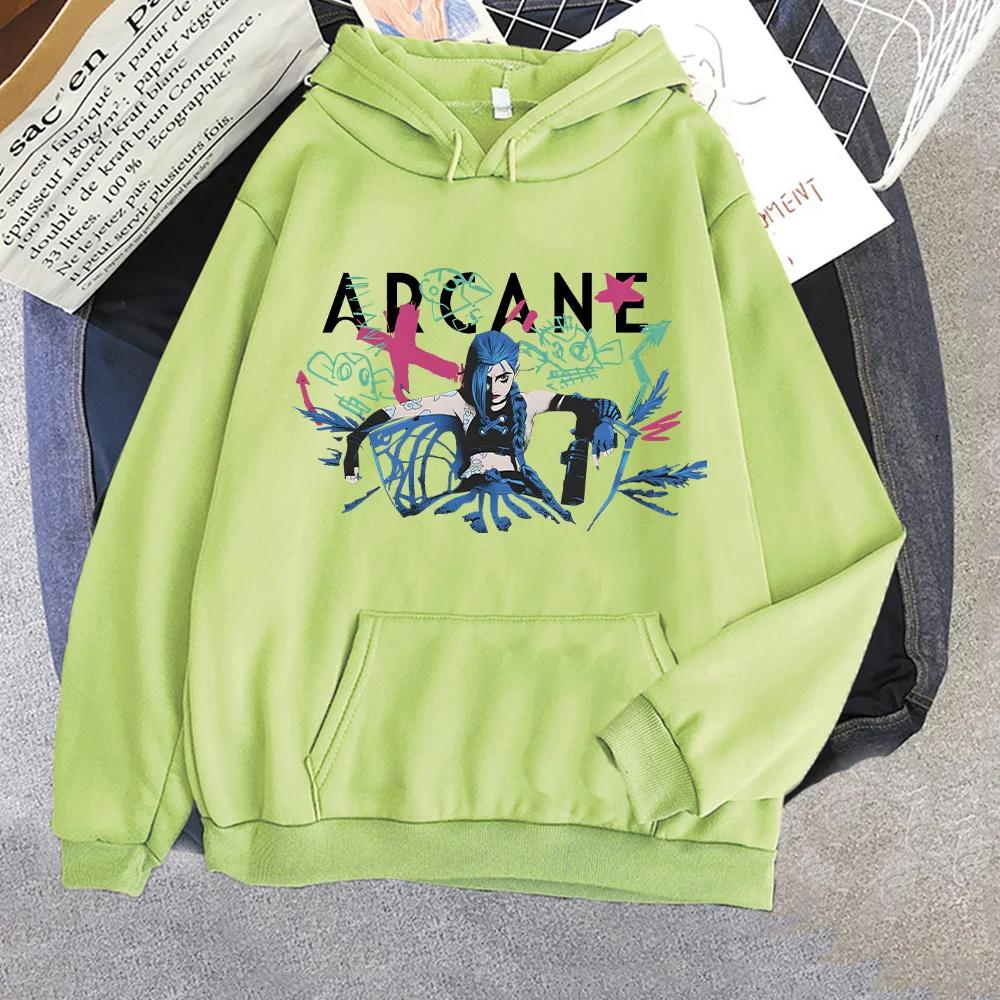 Горячая аниме-толстовка Arcane с капюшоном Arcane Jinx с графическим принтом, толстовки с длинным рукавом, унисекс, уличный свитер