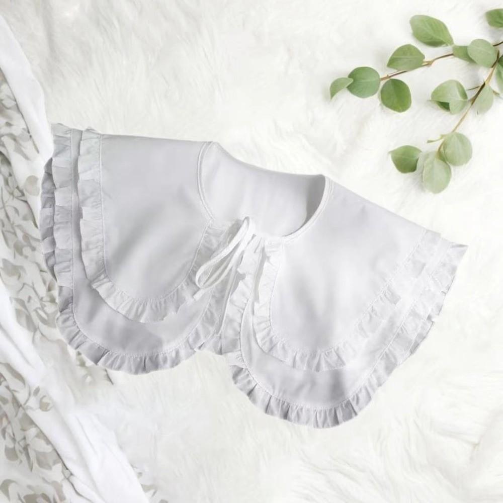 Large Lapel Women False Collar Half Shirt Style Solid Color Detachable Collar Collar Decoration Lace Up Ruffled Doll Collar