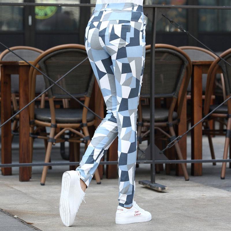 Outer Wear Color Viscose Fiber Leggings Stretch Printed Tapered Straight-Leg Pants