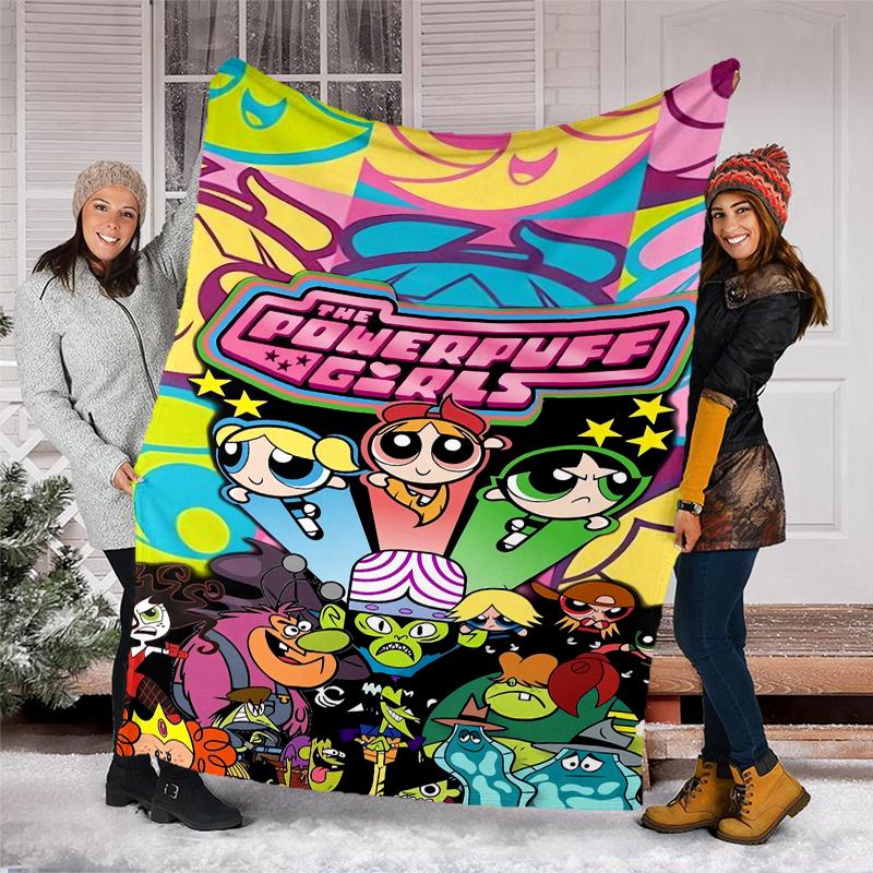 The Powerpuff Girls Theme Printed Blanket - Perfect for Couch, Bed, Travel & Outdoor Use | Machine Washable, Cozy & Durable.