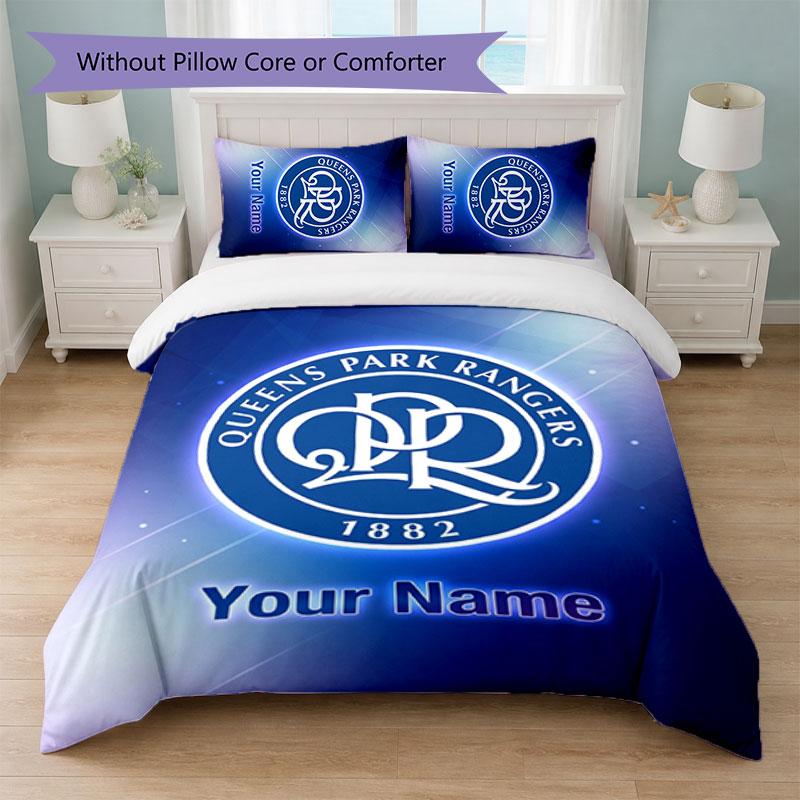 Queens Park Rangers FC Custom Name Text Bedding Set 1 Duvet Cover+2 Pillowcases Soccer Logo Personalized Gift For Special Occasion Bedroom Decor