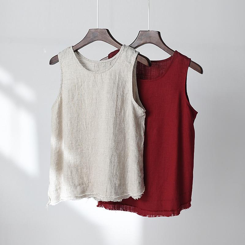 Весна и лето новинка хлопково-льняная женская одежда литературный и ретро льняной топ на бретелях с необработанным краем женский нижний маленький жилет